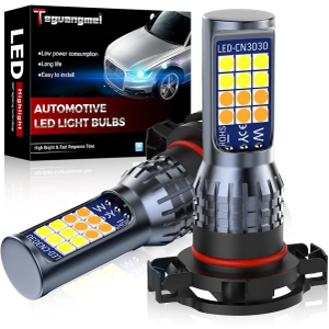 Teguangmei 2504 PSX24W LED Fog Light Bulbs 12276, Switchback Dual Color 3000K Yellow + 6000K White 24LED 3030SMD Chips 12-24V Replacement for Car Fog Lamp Daytime Running Light DRL, 2PCS