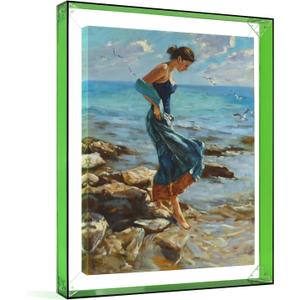 Canvas Floater Frame for 16x20 Oil Paintings, DIY Acrylic Floating Frames for Modern Abstract Art Prints Home Office Kitchen Wall Decor Wedding Mothers Day Christmas Gift (Green)