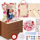 FULJOOY 24 Packs Mother's Day DIY Wooden Picture Frames Painting Craft Kit with Heart Foam Stickers Ribbon Rhinestone Sticker Tools Set Brush Unfinished Picture Photo Frames Decoration for Kids Paint