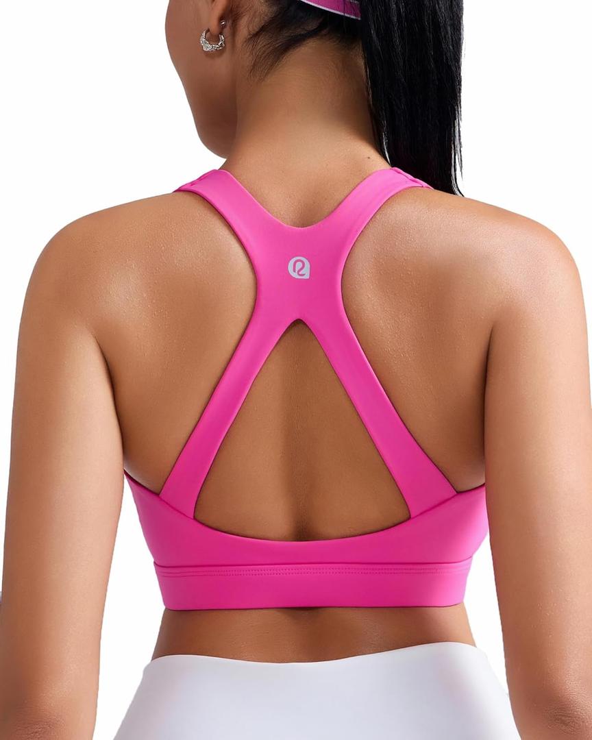 RUNNING GIRL Sports Bras for Women, Medium Support Molded Cup Womens Sports Bras with Sewn in Pads Racerback Workout Yoga Bra(3113 Hot Pink XXL)
