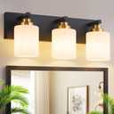 Vanity Lights for Bathroom, 3-Light Black and Gold Bathroom Vanity Light Over Mirror with Milky White Glass Shades, Modern Bathroom Light Fixtures for Living Room Hallway Cabinet (Bulbs Not Included)
