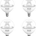 G16.5 Light Bulb LED, 60W Equivalent, Small Round Light Bulbs, E12 Candelabra Base, Dimmable, Daylight 5000K, 7W 600 Lumens, Type G Light Bulb, Clear Glass, Pack of 4
