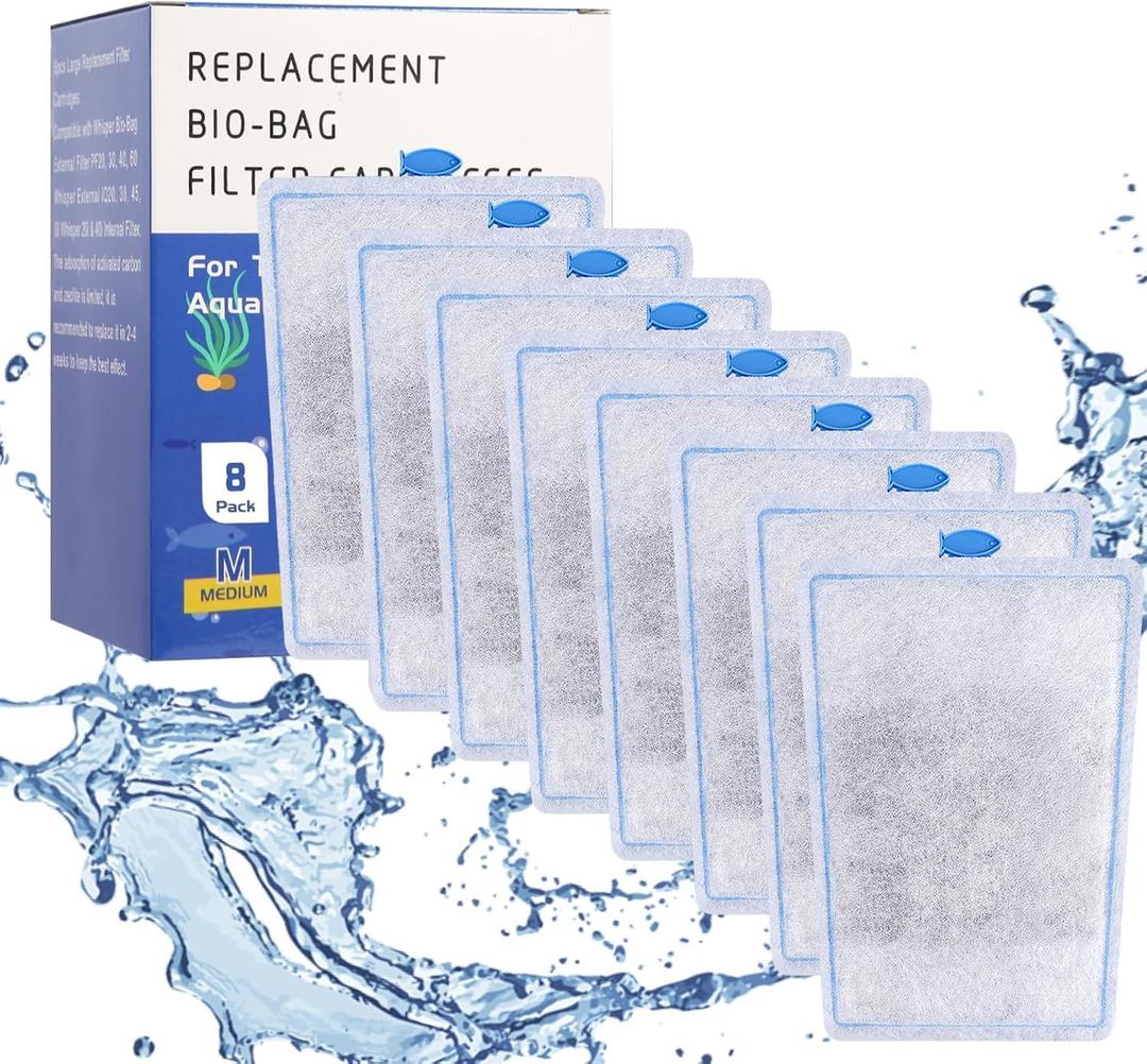 8 Pack Assembled Medium Aquarium Filter Cartridge for Whisper Bio-Bag Power Filters, Medium Replacement Filter Cartridges for ReptoFilter
