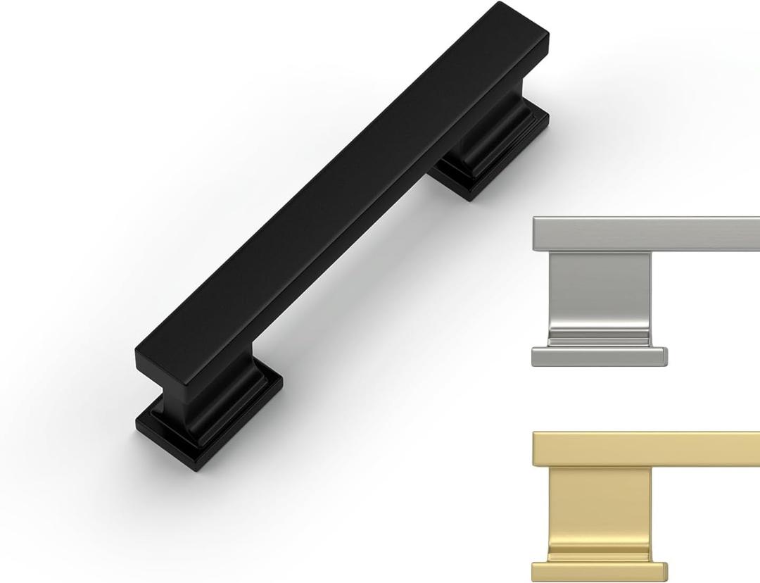 Rergy 20 Pack Cabinet Handles, 3 Inch Hole Center Pulls, Black Kitchen Drawer Pulls and Knobs, Square Hardware for Bathroom Dresser