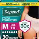 Depend Fresh Protection Adult Diapers, Incontinence Underwear for Women, Disposable, Maximum, Medium, Blush, 30 Count