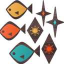 Youyole 7 Pcs Wood Fish Wall Decor Mid Century Modern Wall Art Retro Atomic Stars Fish Starbursts Vintage Minimalist MCM Hanging Sculpture 1950s Decor for Living Room Office Beach House Home Accents