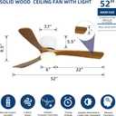 Ceiling Fans with Lights and Remote Control, 52 Inch Solid Wood Blade, Low Profile Flush Mount, LED Dimmable DC Reversible Modern Ceiling Fans with APP Control for Bedrooms, Living Rooms, Patio, White