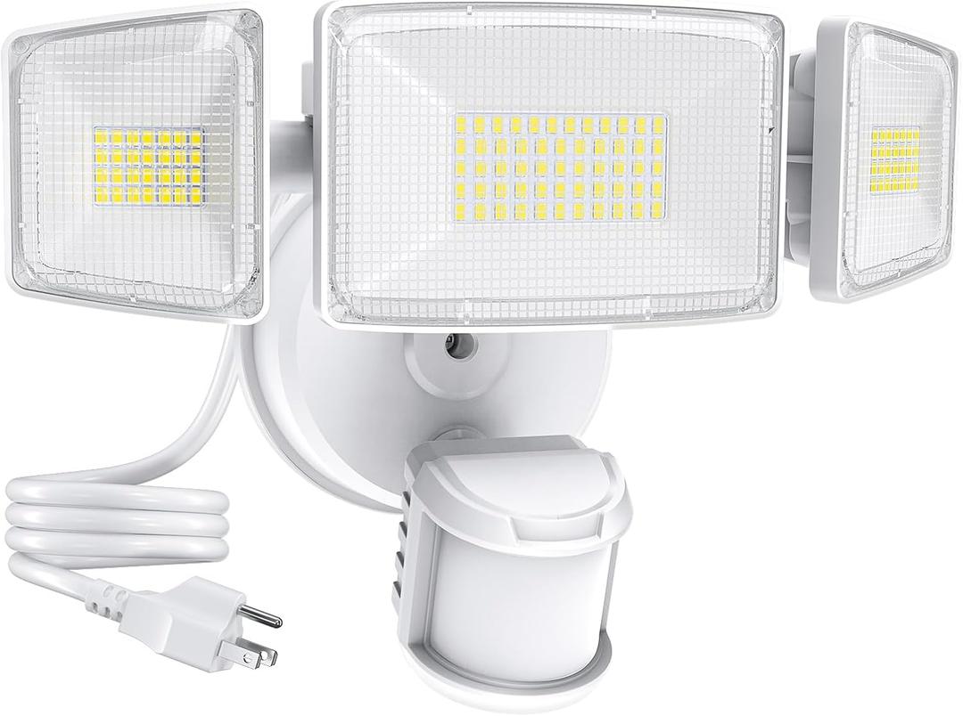 75W Motion Sensor Outdoor Lights Plug in, 7500LM Led Flood Lights Outdoor Dusk to Dawn, Security Lights Motion Activated IP65 Waterproof, Motion Floodights for Outside Garage Yard Patio(White)