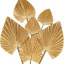 6 Pcs Pu Foam Artificial Golden Leaf Faux Palm Tropical Leaves Fake Palm Fronds for DIY Wedding Bouquets Fake Leaves for Centerpieces Arrangements Bridal Shower Leaf Stem for Party Home Decor-Gold