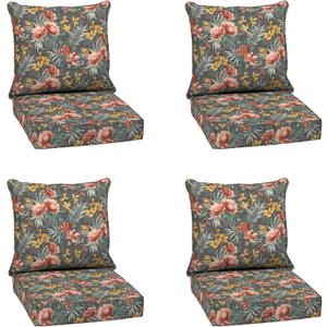 Arden Outdoor Deep Seat Cushion Set (4-Pack), 24 in x 24 in, Weather-Proof, Rain-Proof, Fade Resistant Patio Cushion for Chair, Sofa, and Couch Phoebe Grey Floral