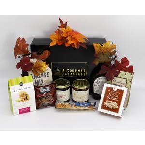 Gift Basket Village Gourmet Breakfast Basket: Pancake Mix, Syrup, Jams, Cookies, Candied Nuts, Biscotti, Dried Fruit, Perfect Morning Delight, 12x9x3, 6.38 lbs (8 Piece Set)