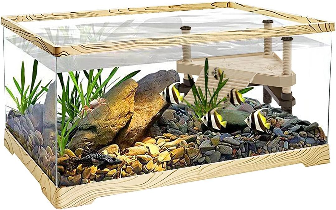 Turtle Fish Tank with Turtle Basking Platform, 20" x 9.5" x 9.5" Aquatic Turtle Tank for Juvenile Turtle,Convenient Bottom Drainage, and Versatile Design for Aquatic Turtle Habitat