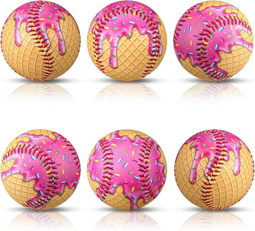 6 Pcs Ice Cream Drip Baseball Ball, 9 Inch Standard Size Unmarked Practice Baseball Training Ball for Youth and Adult Season Rewards, Pitching, Hitting, Batting, Fielding, Team Gift (Pink)