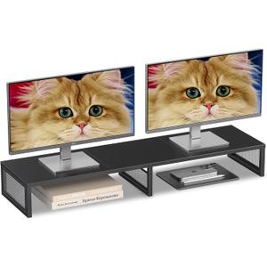 Dual Computer Monitor Stand Riser, Desk Organizers and Accessories, Printer & TV Stand, Desk Shelf, Office Desk Accessories & Desktop Workspace Organizer for Office Supplies, Black