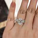 925 Sterling Silver Shiny Full Diamond Gemstone Ring 18K Gold 3PCS Oval Cut 3ct Cubic Zirconia Promise Rings CZ Diamond Multi Row Ring Eternity Engagement Wedding Band Ring Sets Z.180 (US Code 9)