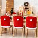 Keanoo Christmas Chair Covers, 6 PCS Santa Hat Chair Covers with 6 Pcs Silverware Holders for Christmas Decoration, Chistmas Chairs Back Cover Set for Dinning Chairs Slipcovers, Xmas Party Decor Set