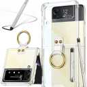 for Samsung Galaxy Z Flip 4 Clear Case with Pen and Ring,Ultra Thin Transparent Anti-Fall Phone Protective Cover for Samsung Galaxy Z Flip 4 5G (ZFlip4-Ring-Clear)