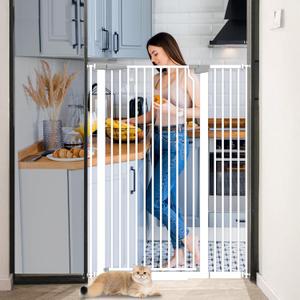 51.18" Extra Tall Pet Cat Gate for Doorway 29.5"- 40.5" Wide Auto Close Tall Dog Gate No Drilling Pressure Mounted for Hallway Kitchen,White