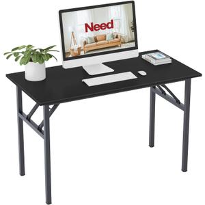 Need Home Office Desk 47 inch - No Assembly Folding Computer Table with BIFMA Certification,Computer Table Workstation Perfect for Teens/Office/Home (Black & Black Frame)