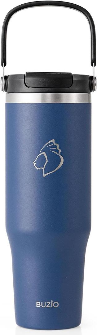 BUZIO 40 oz Tumbler with Handle, Insulated Tumbler with 2-in-1 Lid and Straw, Stainless Steel Vacuum Insulated Iced Coffee Tumbler Cup, Spill-Proof Travel Mug Thermal Cup for Hot and Cold Drinks