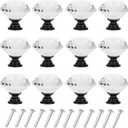 12 Pack Drawer Knobs Diamond Shaped Crystal Glass 30mm Cabinet Knobs Pull Handles (Black)