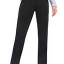 Bamans Dress Pants for Womens Work Business Pants Tummy Control Office Straight Leg Professional Trousers High Waisted Ladies Slacks Black 30" Inseam M
