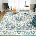 VK VK·LIVING Machine Washable Rug 9'x12' Vintage Design Washable Area Rugs with Non Slip Rugs for Living Room Bedroom Traditional Woven Carpet Stain Resistant Home Decor Boho Rug, Green&Beige