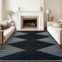Art&Tuft Area Rug 8x10, Super Soft Ultra-Thin Moroccan Washable Rug, Anti-Slip Backing Rugs for Living Room, Foldable Geometric Machine Washable Area Rug, Black