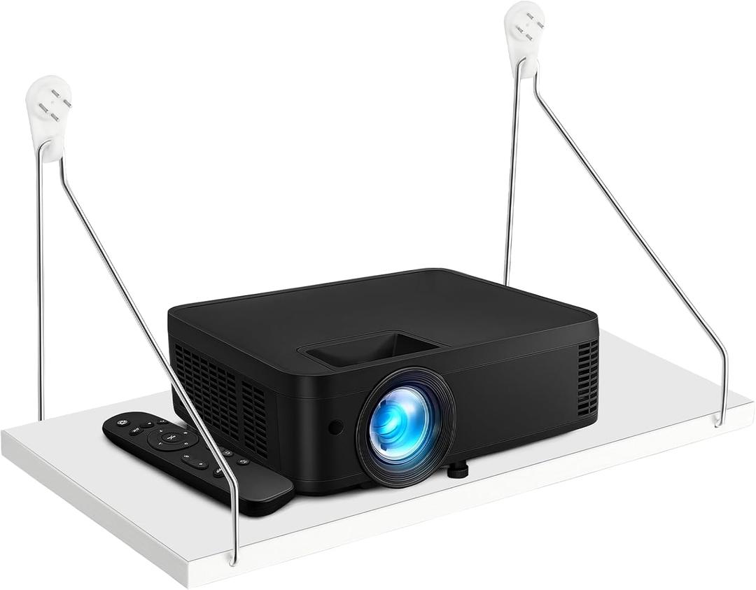 1 Pcs Projector Shelf for Wall 12 x 6 Inch Modem Router Shelf with Seamless Nail Router Wall Mount Modem Cable Box Under TV Floating Holder Stand Accessories, White
