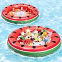 Hungdao 2 Pack Inflatable Ice Serving Bar Cooler Watermelon Inflatable Ice Buffet Salad Serving Tray Floating Food Drink Pool Container Holder for Parties Summer BBQ Picnic Indoor Outdoor Beach