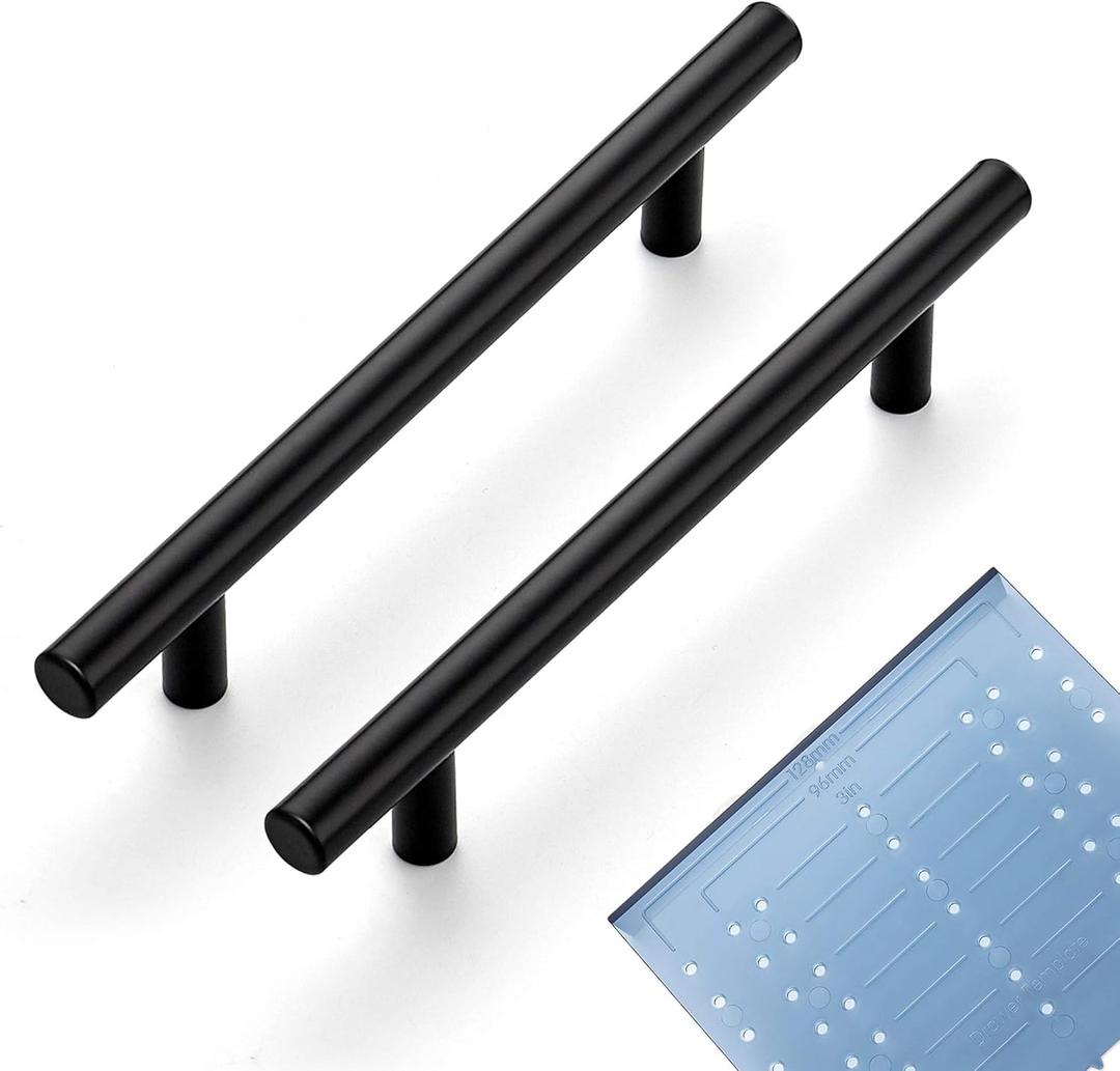 Ravinte 30 Pack | 7.38'' Cabinet Pulls Matte Black Stainless Steel Kitchen Drawer Pulls Cabinet Handles 7-3/8Length, 5 Hole Center with Mounting Template