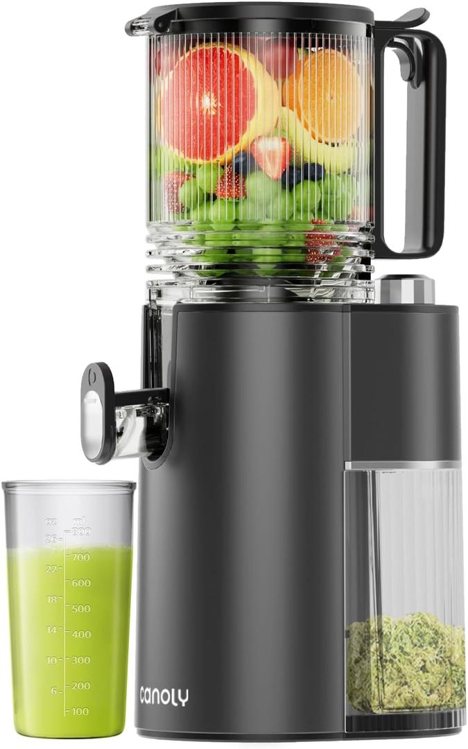 Cold Press Juicer, 5.4" Wide Feed Chute Juicers with 350w Power Motor, Slow Masticating Juicer Machine with High Juice Yield for Whole Vegetables & Fruits, Easy to Clean, Black Gray
