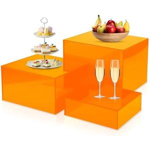 Bouiexye Orange Buffet Risers 3Pcs Acrylic Boxes Display Risers for Buffet Table Parties Weddings Catering Dessert (6''x7''x8'')