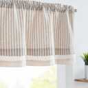 jinchan Linen Valance Curtain Striped Grey Small Window Curtain Double Layer Light Filtering Modern Farmhouse Valance for Kitchen Living Room Bedroom 18 Inch Rod Pocket 1 Panel Gray on Beige
