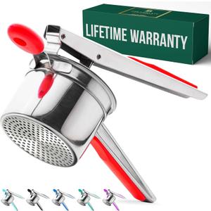 Bellemain 15 oz Large Potato Ricer | Heavy-Duty Stainless Steel Potato Ricer & Masher | Perfect for Mashed Potatoes | Kitchen Tool with Fixed Disc (Red)