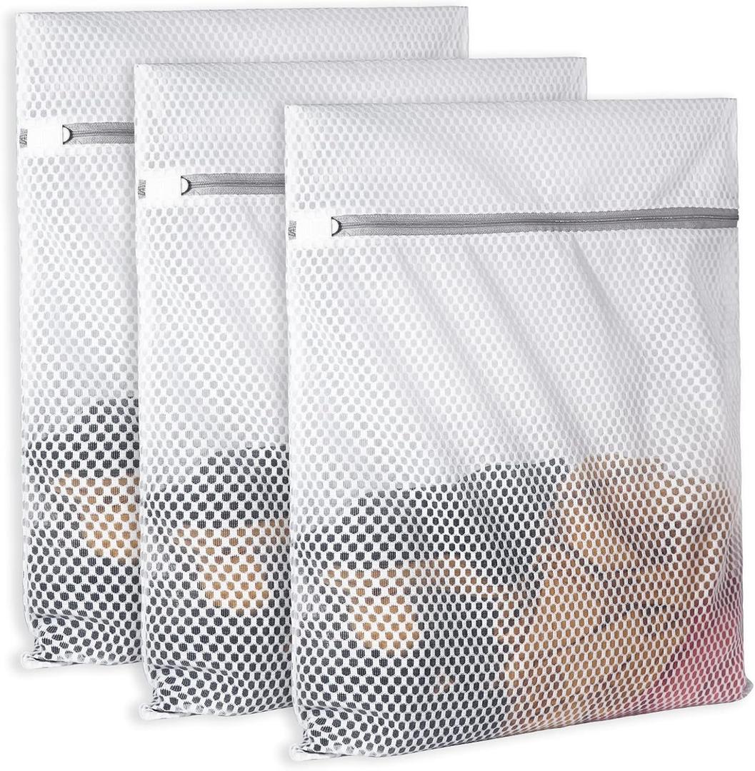 SUERIV 3Pcs Durable Honeycomb Mesh Laundry Bags for Delicates 125gsm Net Fabric Durable and Reusable Delicate Wash Bag,Organization Bag for Lingerie,Sock,12 x 16 Inches(3 Medium)