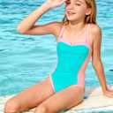 Kids4ever Girls One Piece Swimsuits Color Block Bathing Suit Kids Swimwear for Teens Beach 9-16Y (13-14 Years, Green)