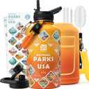 National Parks Water Bottle  64 oz Insulated Stainless Steel Bottle with 63 Hand-Drawn Park Stickers, Carrier Bag, Strap & Gift Box  BPA-Free  Ideal for Hiking, Camping & Travel (Gradient Orange Park)