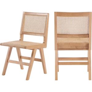 Meridian Furniture 588Natural-SC Preston Collection Mid-Century Modern Dining Side Chair, Solid Wood Natural Finish, Natural Cane/Rattan Back and Seat, 18.5" W x 22" D x 34.5" H, Natural, Set of 2