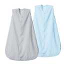 david's kids Muslin Cotton Baby Sleep Sack 6-12 Months, 2 Pack 100% Cotton Sleeping Bag for Summer, TOG 0.5 Baby Wearable Blankets with 2-Way Zipper, Soft Sleep Sacks for Newborn Infant, Grey & Blue (Medium)