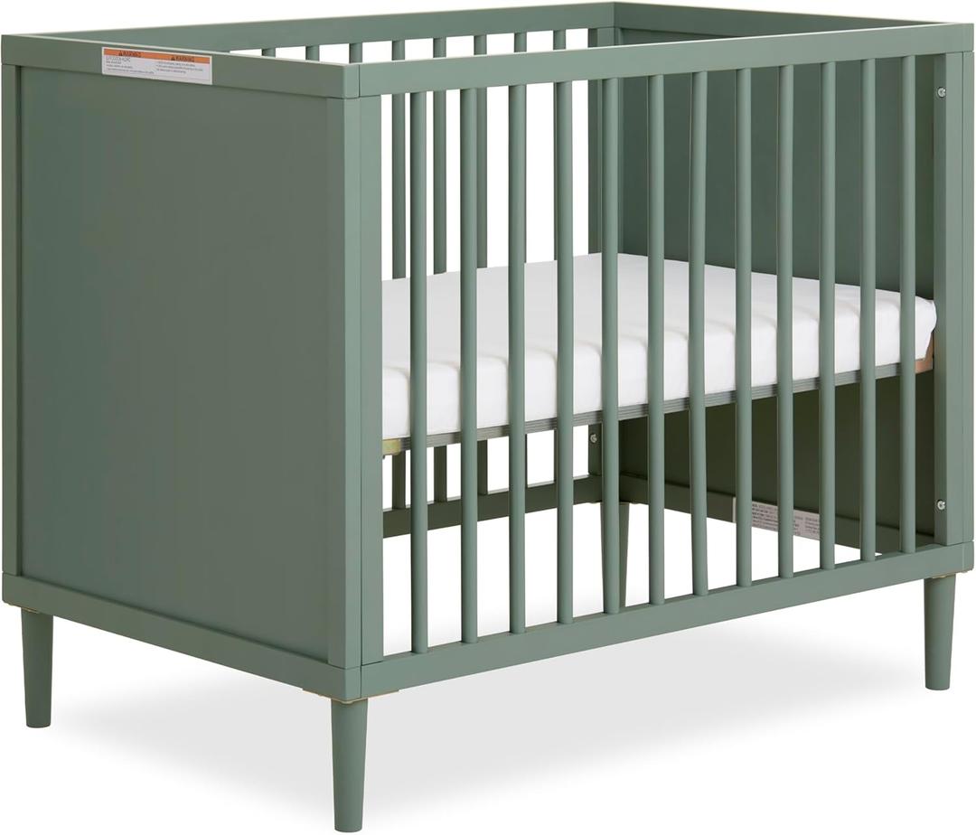 Dream On Me Lucas Mini Convertible Crib in Meadow Green, Rounded Spindles, Converts from a Baby Crib to Day Bed and Kids Sofa, Perfect for Small Spaces, Three Adjustable Mattress Height Positions, 39"L x 25.5"W x 33"H