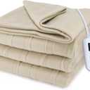Sunbeam Royal Ultra Fleece Heated Electric Blanket Twin Size, 84" x 62", 12 Heat Settings, 12-Hour Selectable Auto Shut-Off, Fast Heating, Machine Washable, Warm and Cozy, Pebble