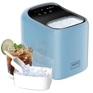Ice Makers Countertop, 9 Cubes Ready in 6 Mins, High Capacity 33lbs/ Day, One-Click Operation, Self-Cleaning Countertop Ice Machine with Ice Scoop/ Ice Basket for Home/ Kitchen/ Office (Blue) 
