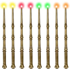 Light Up Magic Wizard Wand with 4 Color Lights & Sound - Set of 8 Illuminating Witch Sorcerer Toys for Kids Cosplay Party, Golden