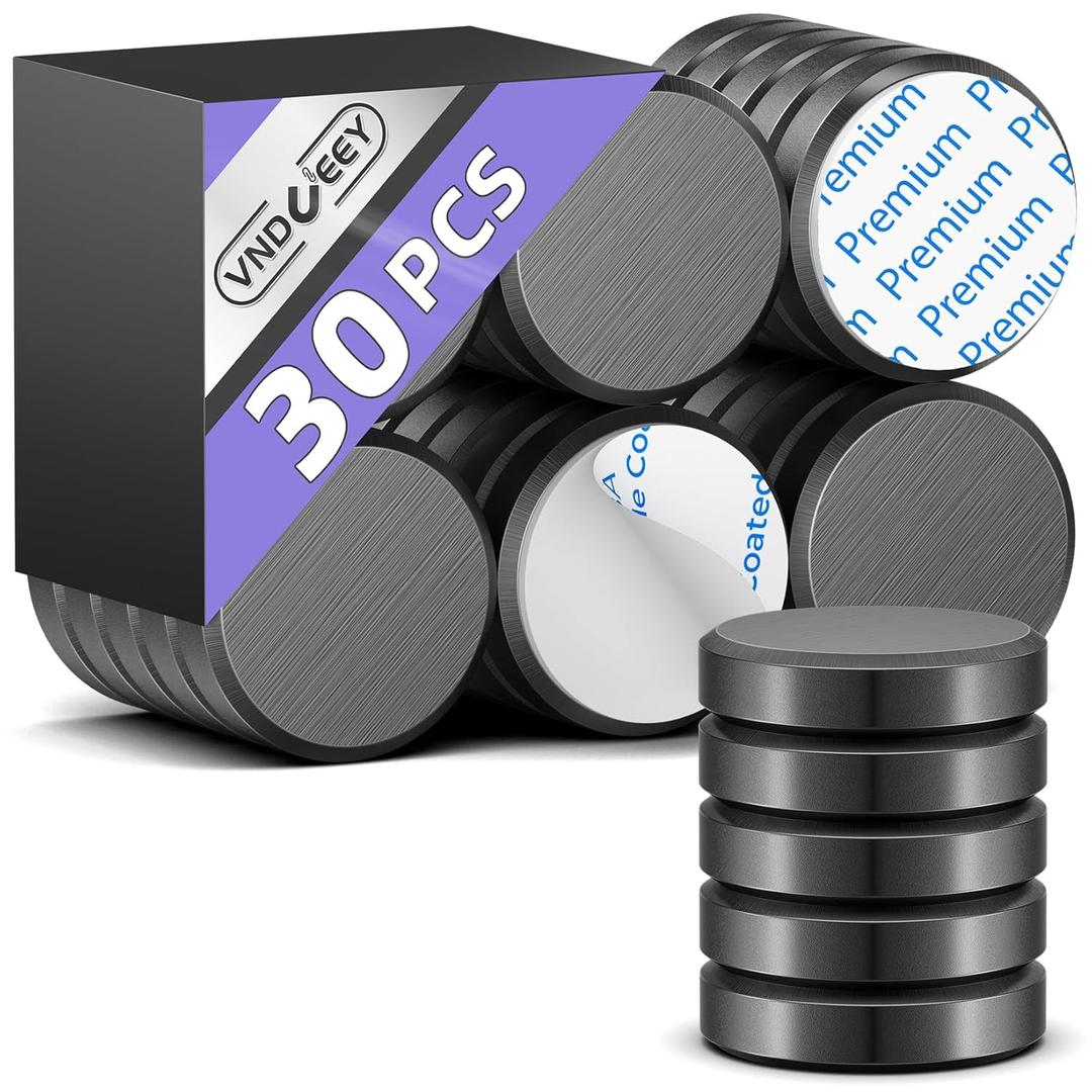 VNDUEEY 30Pcs Round Magnets with Adhesive Backing, Small Ceramic Magnets for Crafts, Circle Magnet for Refrigerator, Whiteboard, DIY, Science Projects, School Notice Boards (Black, 0.99 * 0.2 inch)