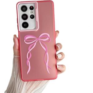 ZTOFERA for Samsung Galaxy S21 Ultra 5G Case,Cute Pink Ribbon Bow Tie Aesthetic Phone Case,Trendy Slim Hard IMD Shockproof Protective Bumper Phone Cover for Women Girls,Ribbon