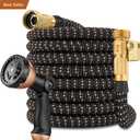 25ft Garden Hose – 2026 Upgarded Expandable Garden Hose w/10 Pattern Thumb Spray Nozzle, 650psi Pure Brass 3/4” Fittings – Lightweight, Durable, and Kink-Free(Black Rose Gold)