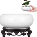 DOITOOL Ceramic Hydroponic Planter Pot with Stable Base 6.3 Inch Blue and White Porcelain Flower Pot Indoor Outdoor Lotus Bowl for Water Plants Garden Decor