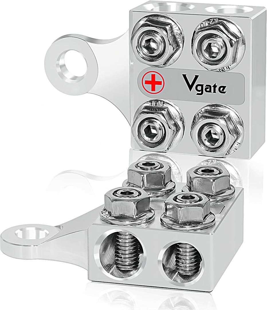 Vgate 8-Way Battery Terminal Distribution Block for Lithium or AGM Lead-Acid Battery with Bolt Down Ends or Threaded Studs, M10 or 3/8-16