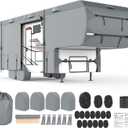 Mofeez 5th Wheel RV Cover 37-41ft, 7 Layers Top Extra-Thick Fifth Wheel Cover, Waterproof Windproof Anti-UV Rip-Stop Toy Hauler Camper Cover with 3Pcs Extra Straps, 6 Gutter Covers & 4 Tire Covers
